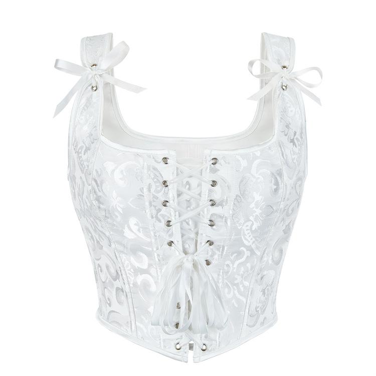 

Женский винтажный корсет в стиле ренессанс с бархатным воротником и квадратным вырезом, с перекрестной шнуровкой спереди, куртки, пальто, жилет без рукавов S белый