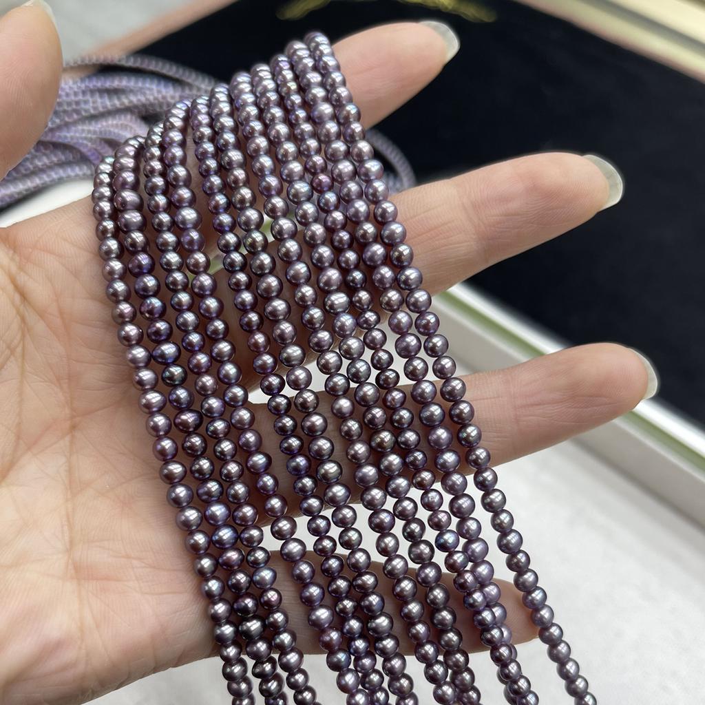 1String, Small Purple Pearl, 3-3.5mm, Natural Freshwater Pearl Beads for Jewelry Making DIY Necklace, Bracelet Accessories, Festive Crafts 36cm