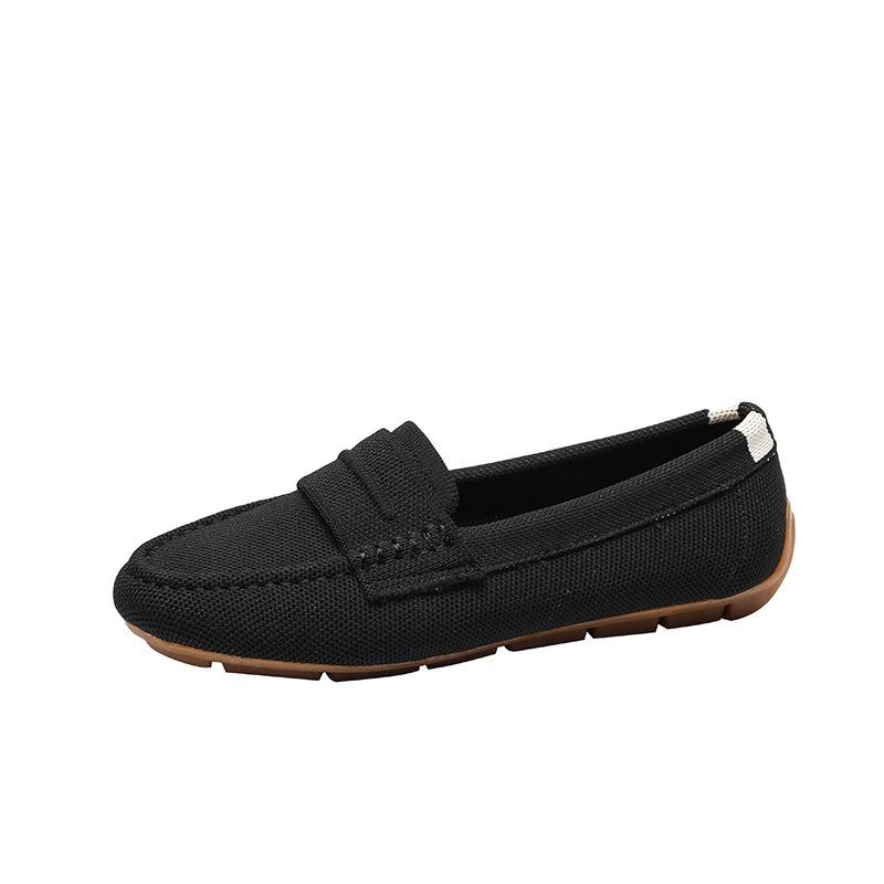 Doudou shoes one pedal flat bottom round head woven soft sole casual knitted single shoes pregnant women large size women's shoes fly knitting