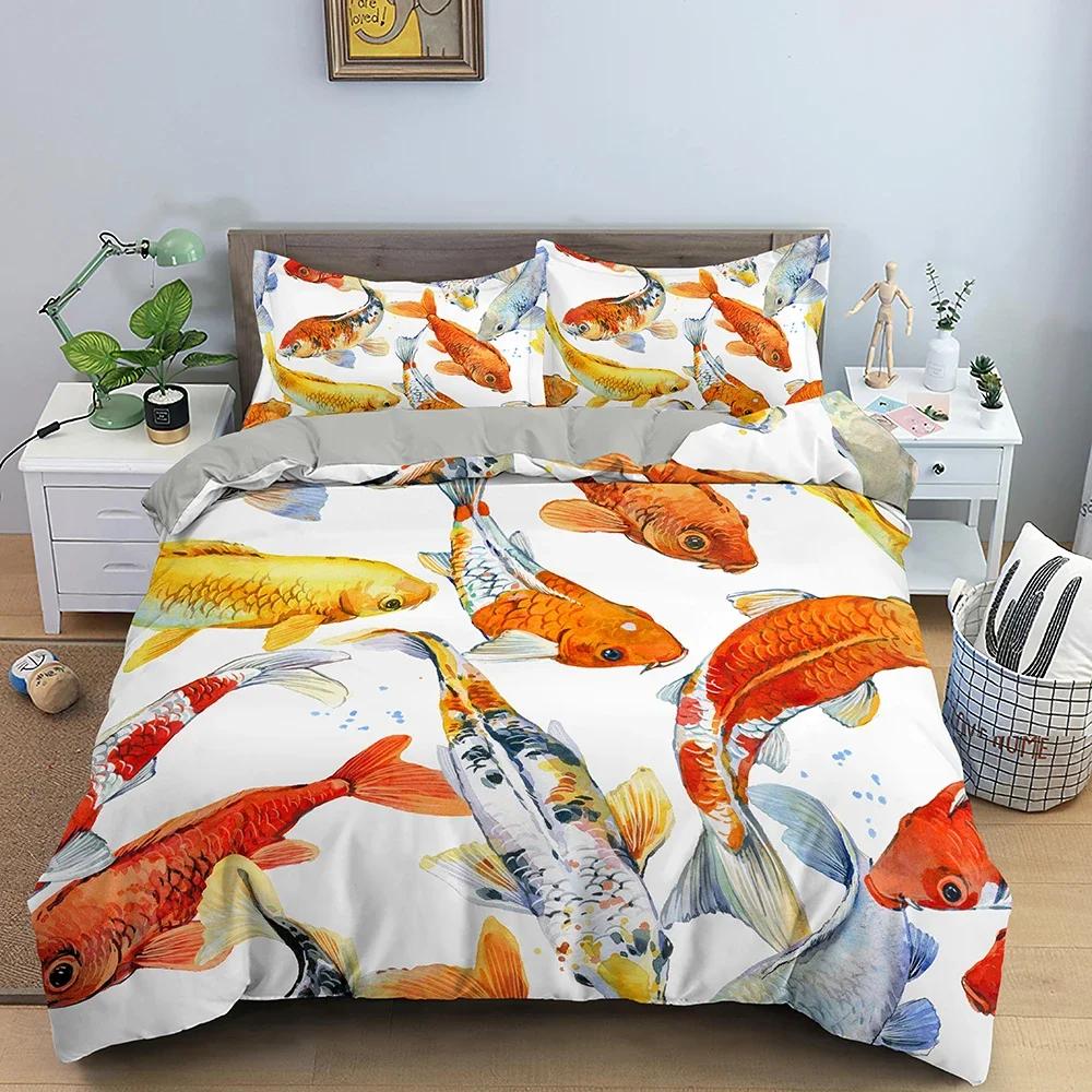 

3D Koi Print Bedding Set Child Duvet Cover Set Bed Set Duvet Cover 135x200 with 1/2 Pillowcase Comforter Bedding Sets Twin Queen 70x133cm 2pcs