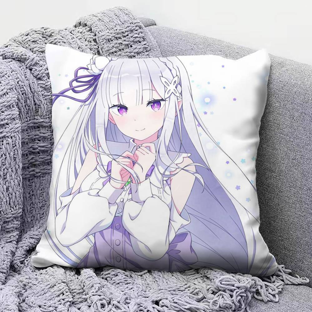 Re Zero Infinity Emilia Cute Anime GGirl  Pillow Covers Home Sofa Cushion Covers and Aecorative Custom