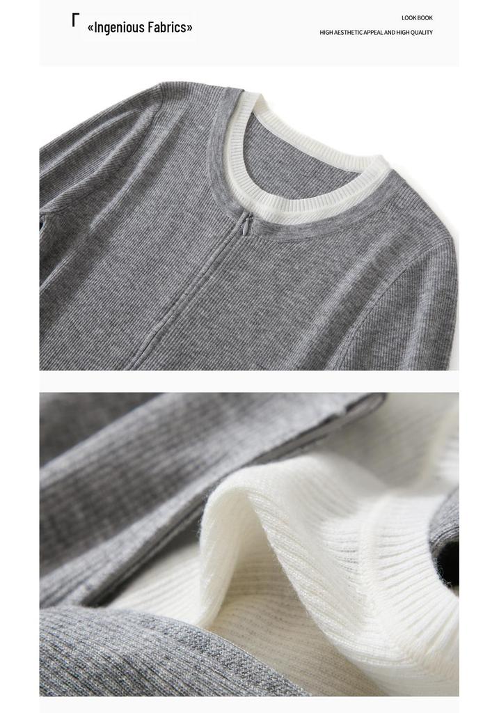 Women's Half-Zip Round Neck Wool Two-Piece Sweater - Spring/Autumn 2026 Edition