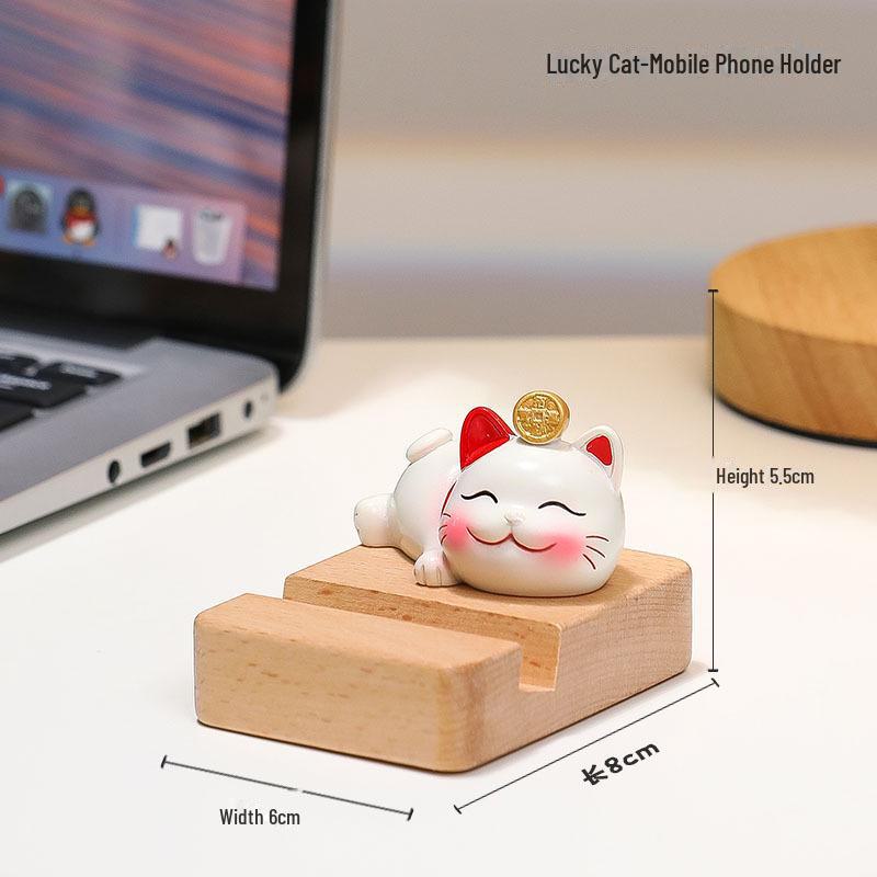 Cute Lucky Cat Phone Stand - Desktop Ornament & Mini Kitten Birthday Gift