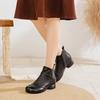Johnature Hollow-out Genuine Leather Short Boots Retro Thick Heel Breathable Soft Soled Women's Shoes