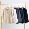 Camicia in Ramia Stile Cinese con Bottoni a Disco Manica Lunga Cotone e Lino da Uomo di Mezza Età Casual Ampia Traspirante Collo Rialzato Camicia Retro in Lino