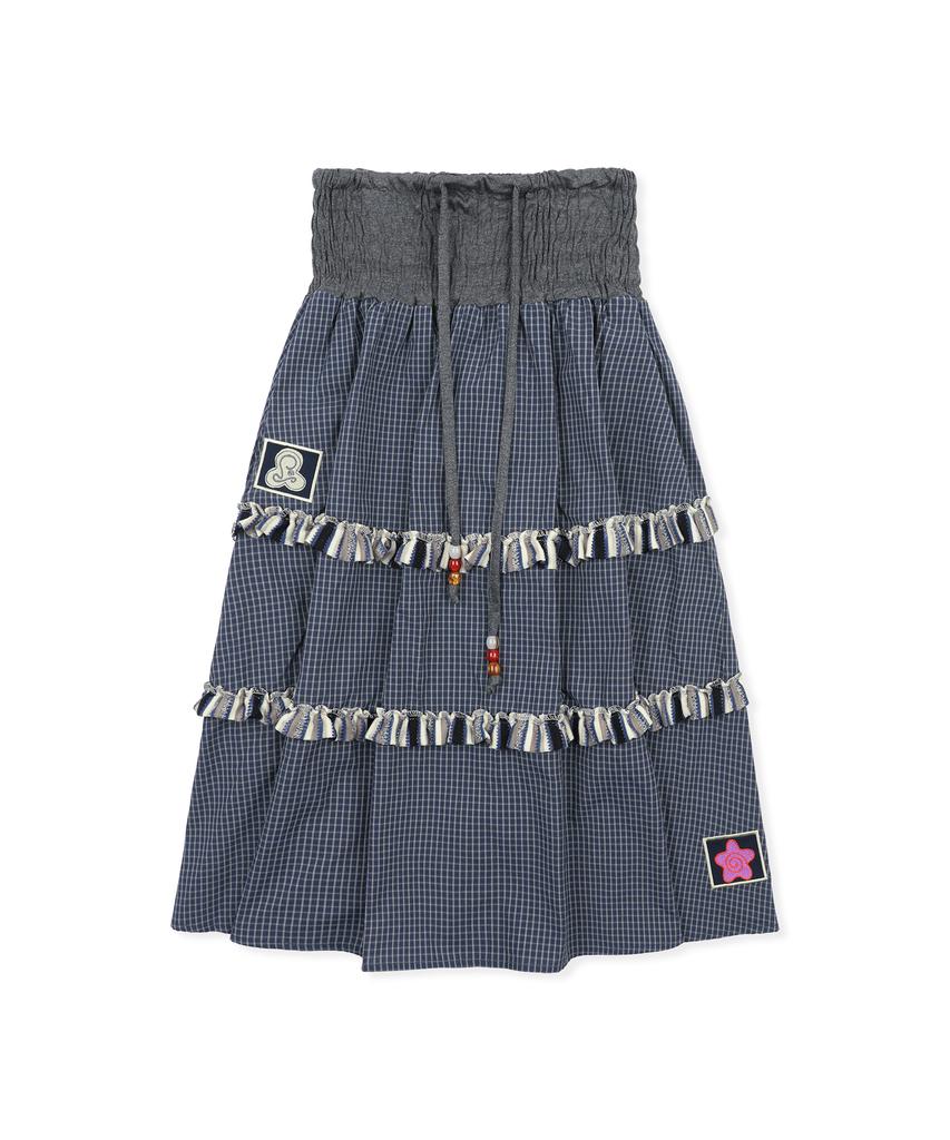 Lunakihu Wxsk019 Yurarimori Check Smoked Banding Skirt (Navy)