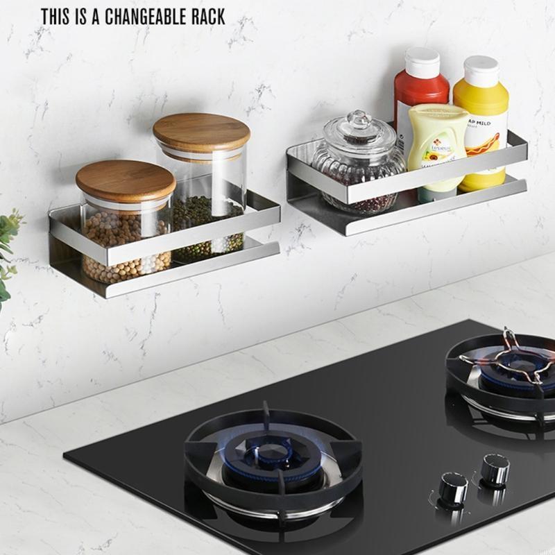 B0KC Kuchyňská nástěnná police Samolepicí Stojan na koření Koupelnový Nerezový držák na šampon