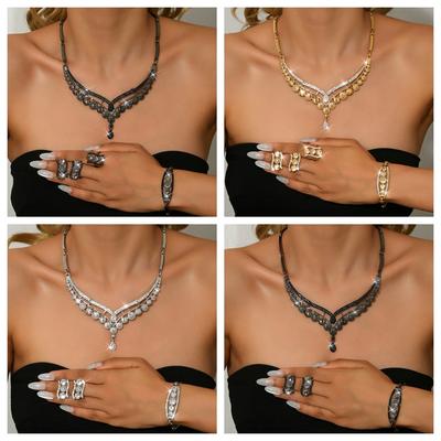 Oorbellen Ketting Armband Set Luxe High-End Jurk Sleutelbeenketting Vrouwelijke Bruids Sieraden