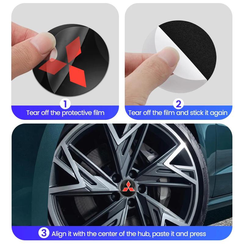 4Pcs Car Emblem Wheel Hub Center Cap Sticker Rim Badge Cover For Mitsubishi Eclipse Lancer Mirage Jinxuan Galant Mirage Montero