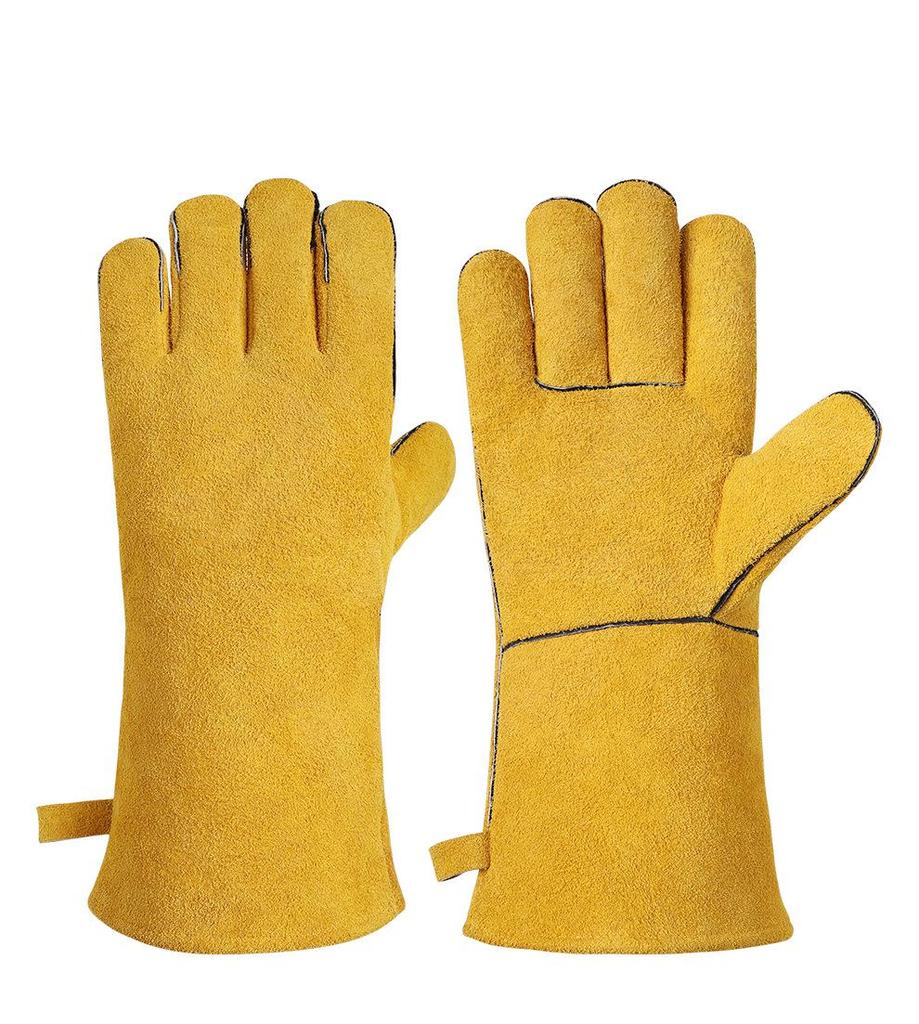Heat-Resistant Cowhide BBQ Gloves: Flame Retardant, Anti-Scald, Long Oven Gloves for Camping & Barbecue