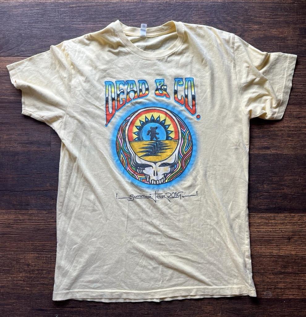 Maglietta da uomo Dead & Co Teschio Giallo Tour M 60s Psych Rock 2019 Jam Hippie Lesh