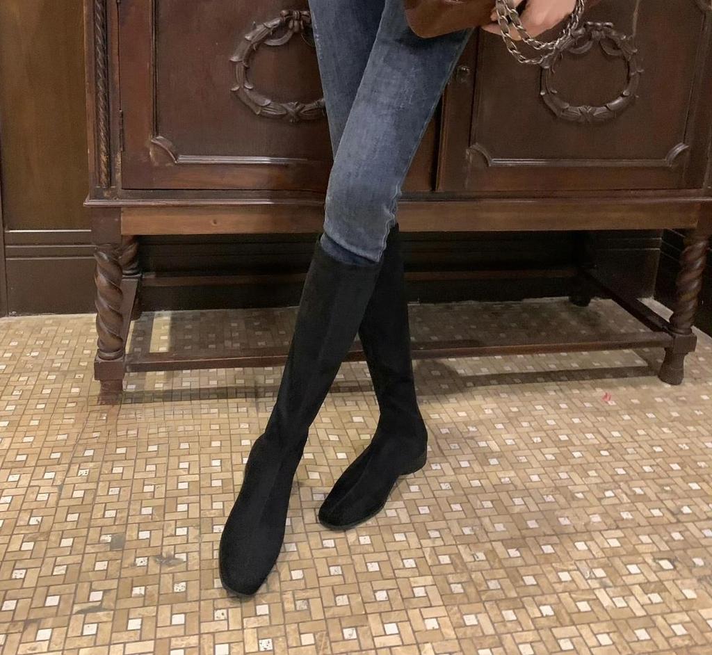 Retro Square-toed Boots for Women To Look Slimmer, Chunk-heeled Boots, High Boots, Long Boots, Women's Shoes