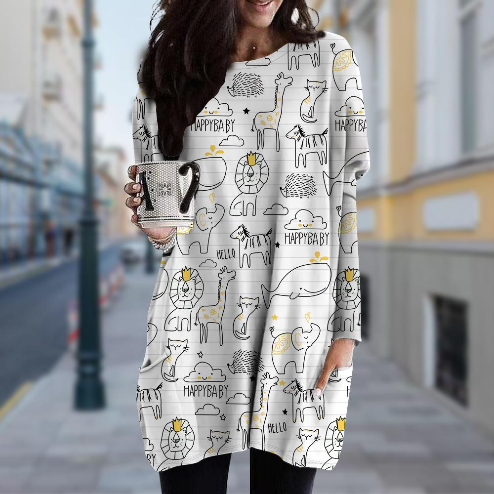 Женское платье с принтом подсолнухов и круглым вырезом — фото 2