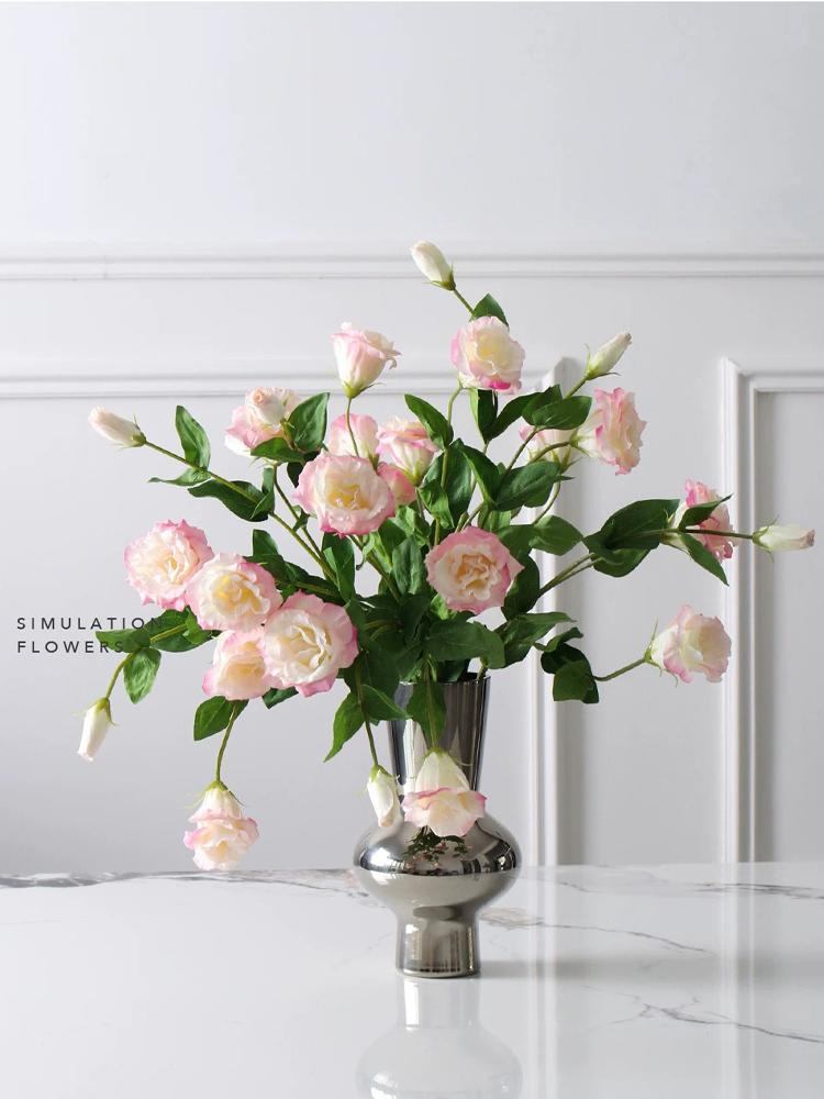 Pink Artificial Lisianthus Flowers Wedding Floral Arrangement Bouquet White Soft Touch Faux Eustoma Bouquet Home Decor