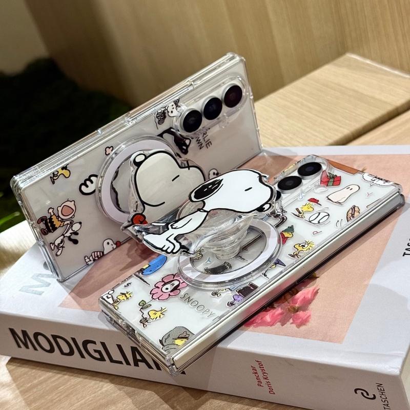 Cute Cartoon Snoopy Illustration Folding Magsafe Wireless Charge Case For Samsung ZFold 3 4 5 6 7 ZFold7 Funny Snoopy Magnetic