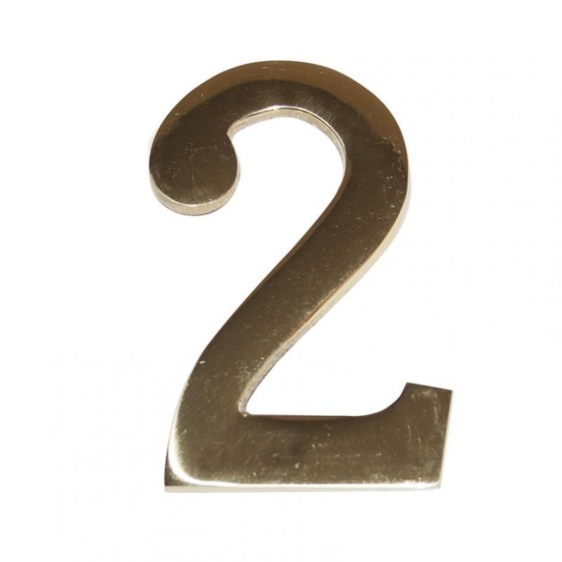 DUVER DOOR NUMBERS FROM 1 TO 9. 10cm. CHOOSE NUMBER AND FINISH. BRASS PLATED FINISH NUMBER TWO
