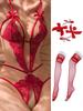 Crotchless Sexy Lingerie For Women Exposed Naughty Underwear Strap Bandage Belt Bodysuit Red Floral Backless Hollow Chest Plus
