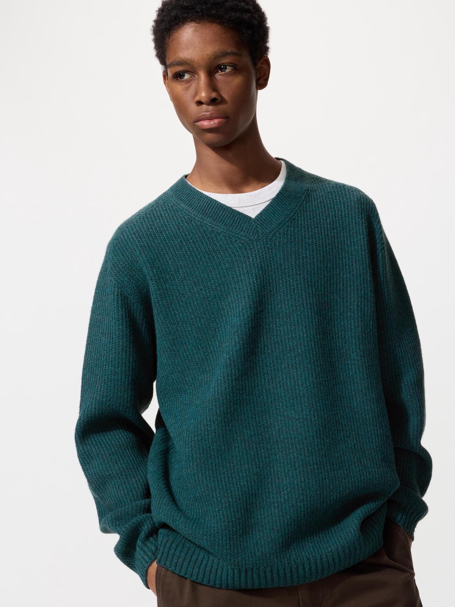 

Uniqlo Япония 3D свитер с V-образным вырезом из пряжи Souffle 55 GREEN/XS