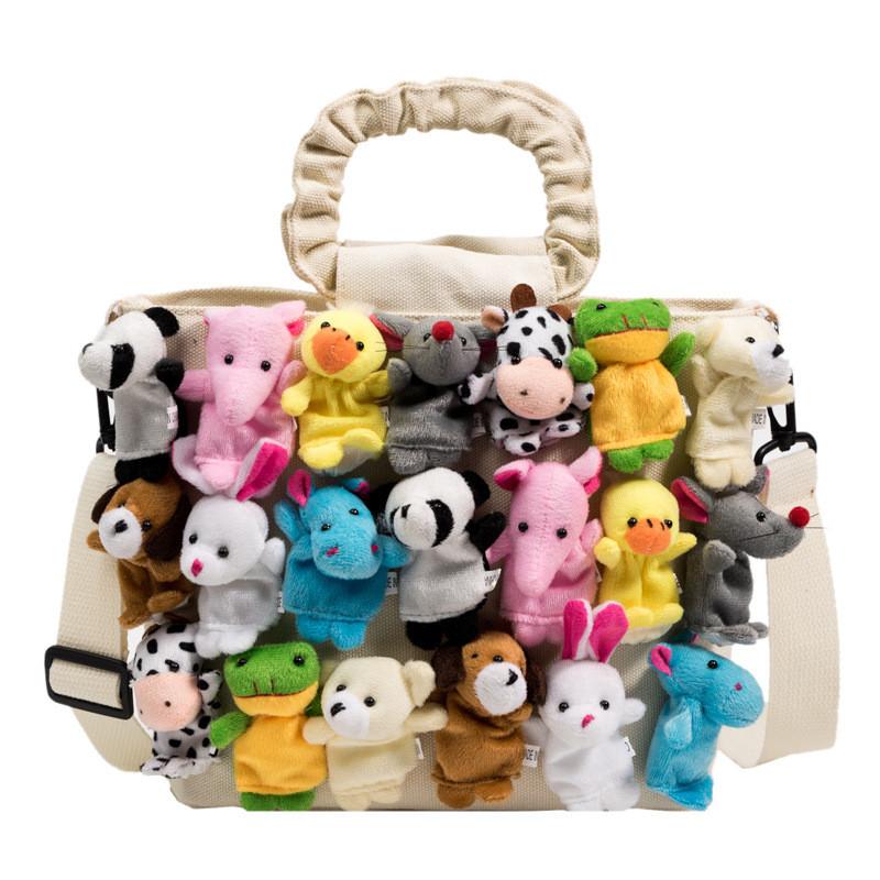 Cartoon Canvas Bag Large Capacity Shoulder Bag With Plush Animal Doll Decor For Casual Women