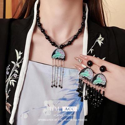 Chinese Silver Needle Geometric Tassel Earrings & Necklace Set - Luxurious, Trendy, High-End Jewelry