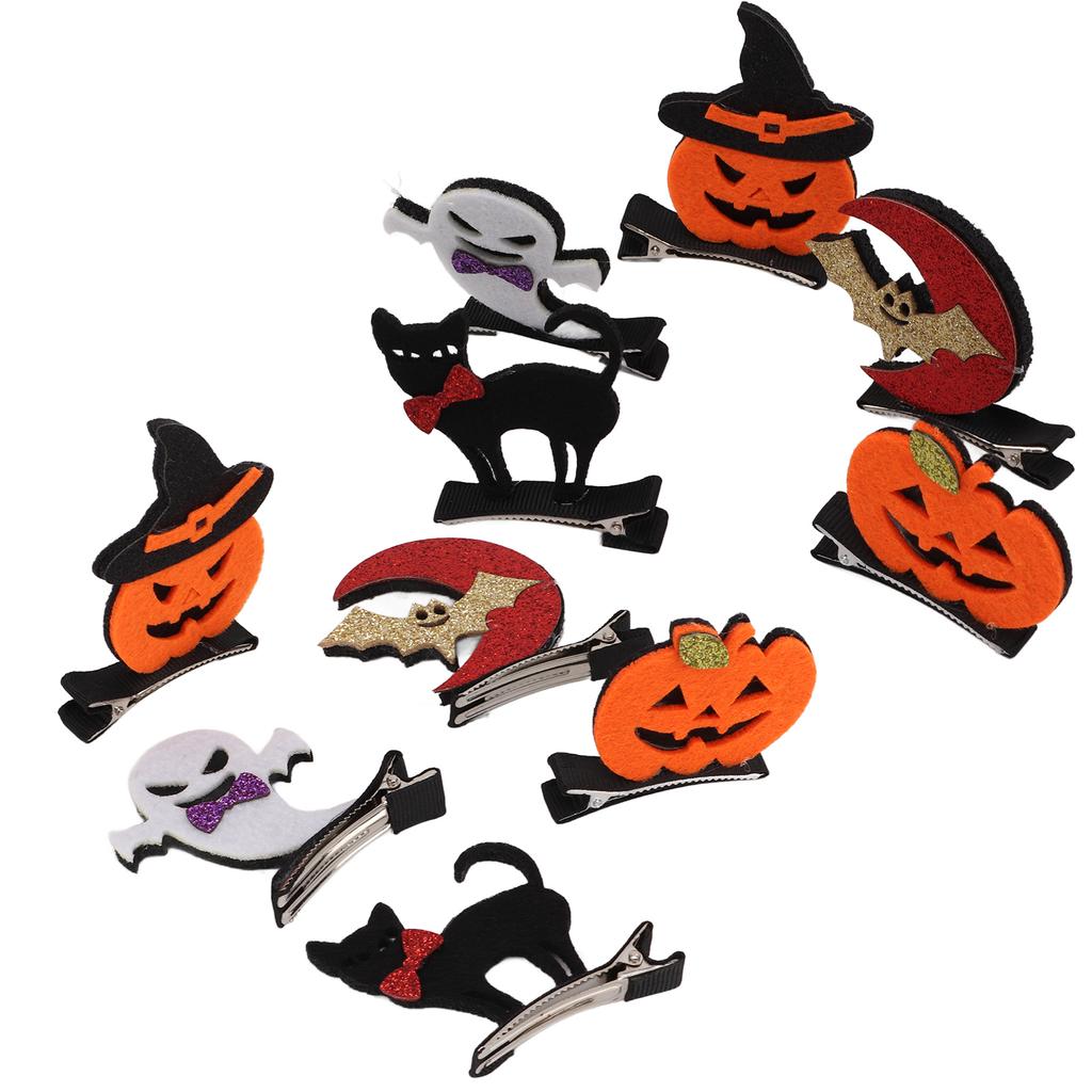 10 st Söta Hårspännen Fladdermöss Katter Pumpor Spöken Halloween-spännen för Fest Scenföreställningar