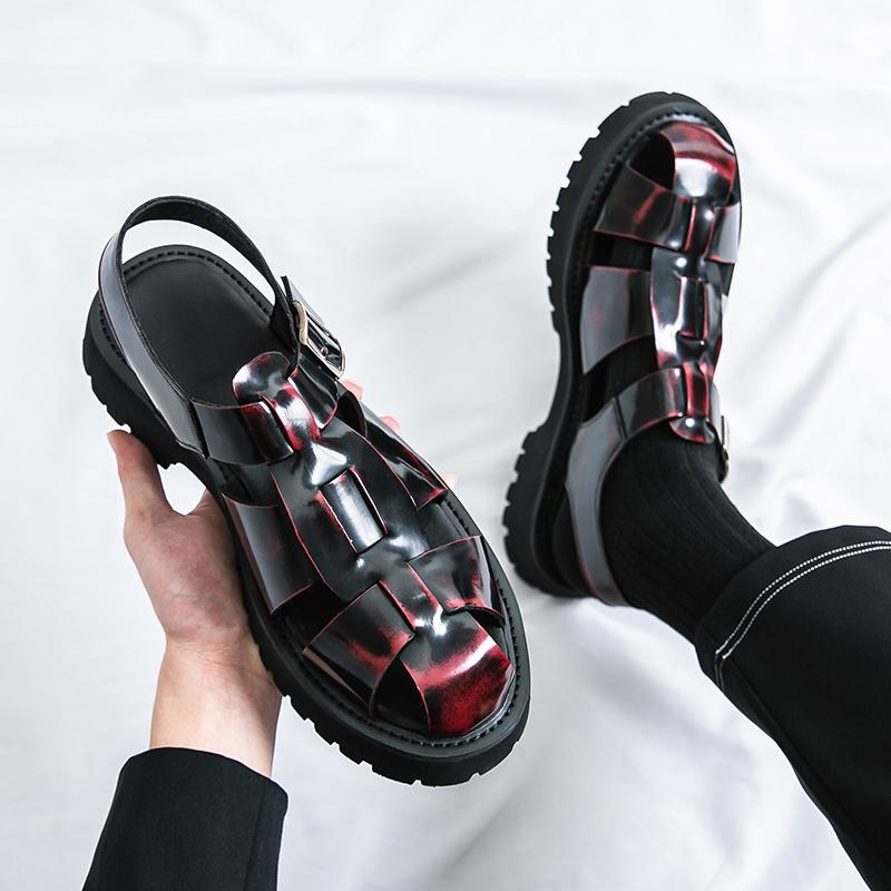 Fashion Men's Sandals 2025 Summer New Breathable Roman Casual Hollow Out Leather Shoes Plus Size Thick Bottom Hole Hole Shoes
