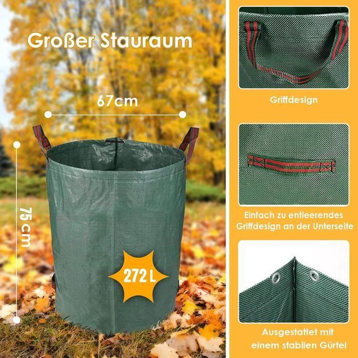 Sac de Jardin - Indéchirable - Lot de 3 - 272 L - Tissu Polypropylène Durable - Pliable