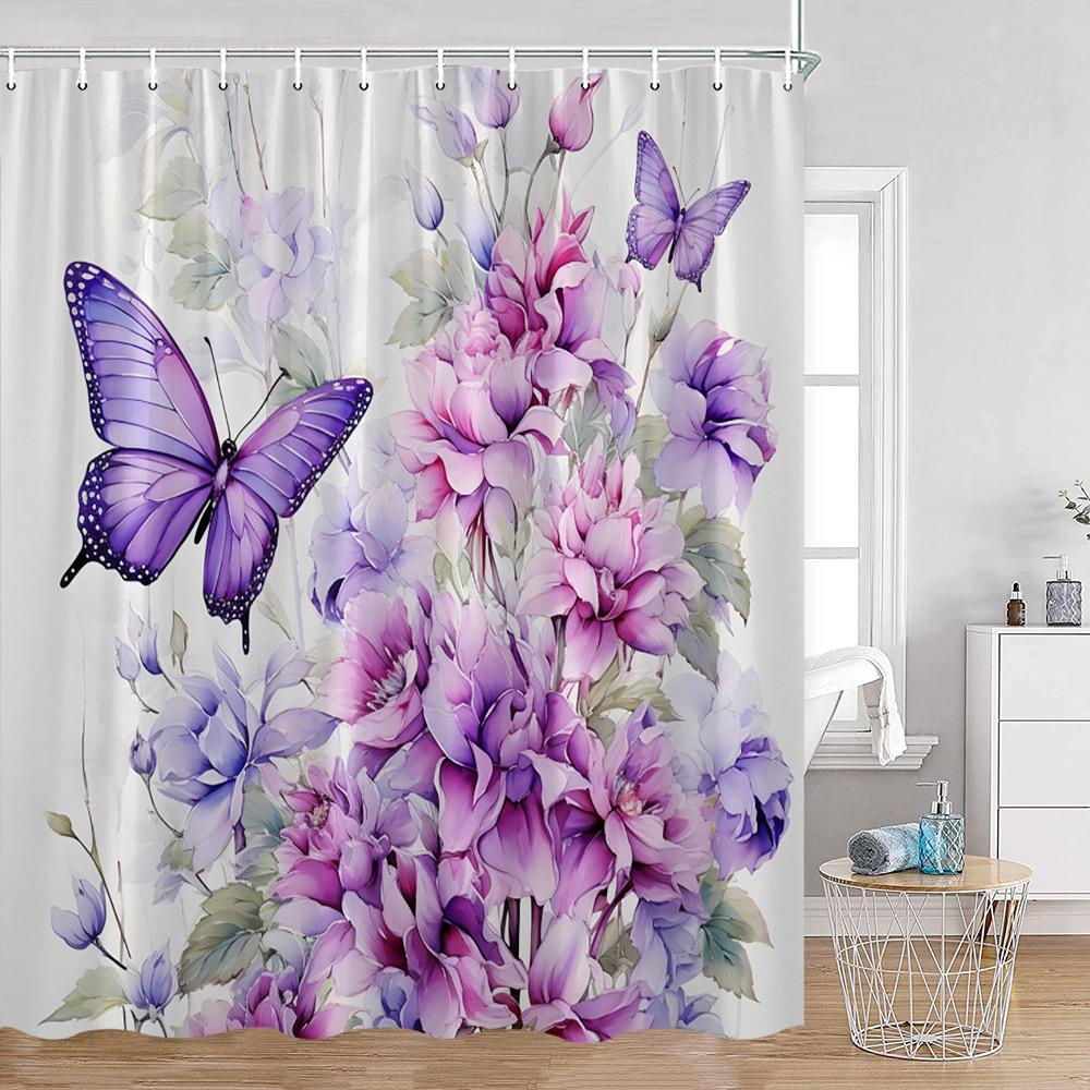 Watercolor Flowers Shower Curtains Colorful Flower Green Plants Botanical Bathroom Decorations Modern Aesthetic Bath Curtains