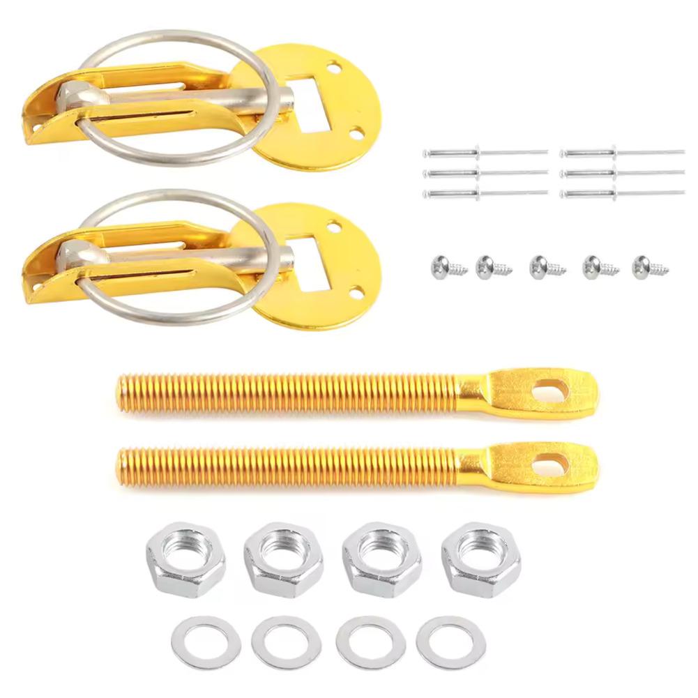 Automotive Aluminum Alloy Hood Lock Kit with Pin Bonnet Lock Latch Ensures Engine Safety and Reduces Hood Vibration on Vehicle
