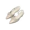 Gentle Temperament Shallow Mouth Women's Single Shoes 2025 Summer Bow French Back Empty Splicing Bag Head Sandals