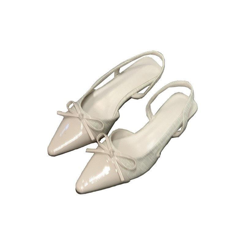 Gentle Temperament Shallow Mouth Women's Single Shoes 2025 Summer Bow French Back Empty Splicing Bag Head Sandals