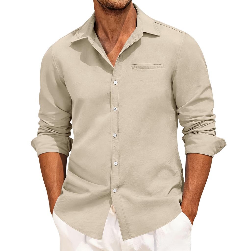 Męska Koszula Casualowa Kolorowa Luźna z Kołnierzykiem na Guziki Kieszenią Faux Długim Rękawem