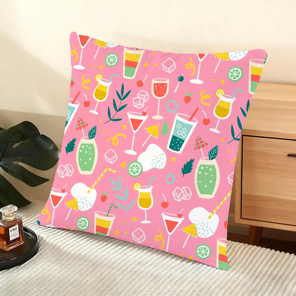 Cocktail Pattern Cushion Cover Soft Short Plush Pillow Cover Smooth Cozy Texture Aesthetic Cushion Case Home Decor