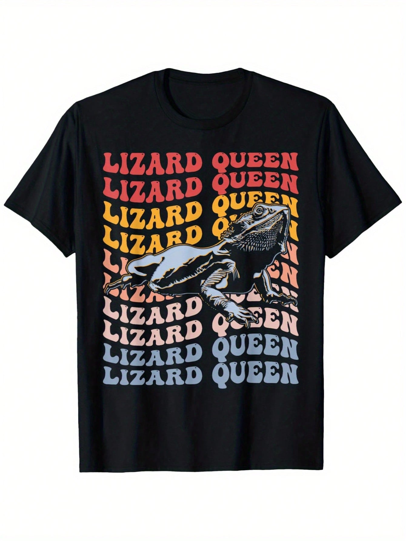 

Men s Lizard Queen Graphic T-Shirt - 100%, Black Crewneck With Bold Colorful Lettering & Reptile Design, S-XXXL, Regular Fit For Casual Wear XXXXXL