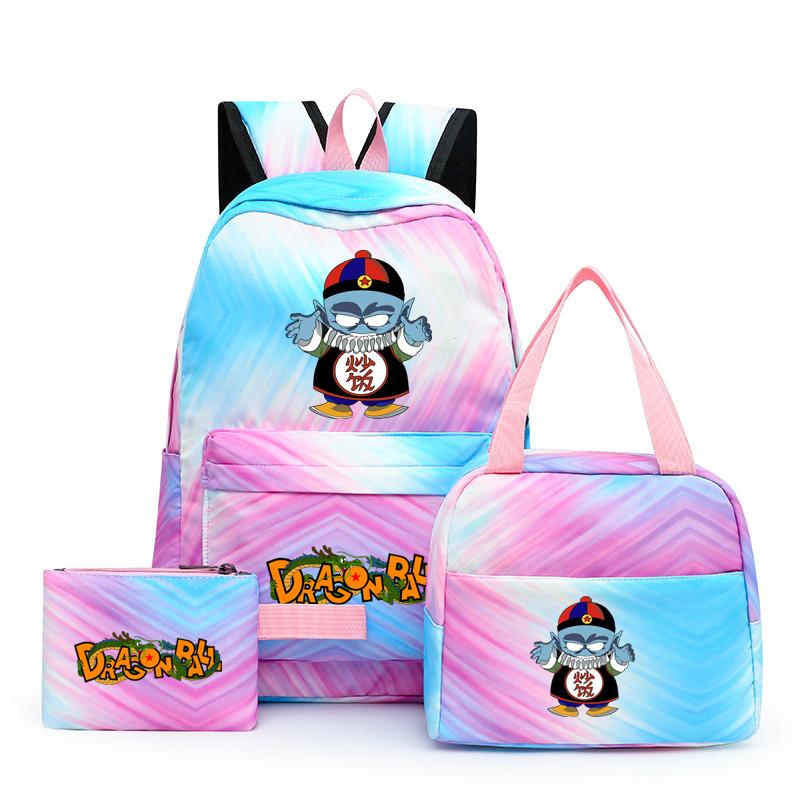 3 stk/sett Dragon Ball Fargerik Ryggsekk med Matboks for Kvinner Studenter Tenåringer Ryggsekk Casual Skolesekksett