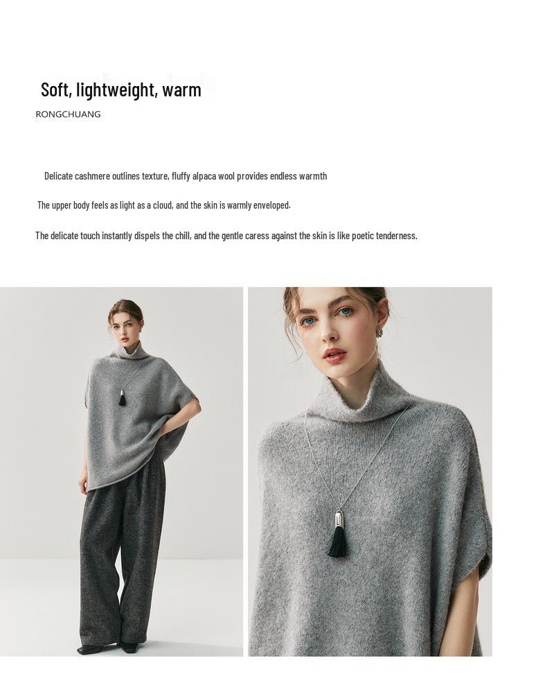 Women's High Neck Yak Wool Batwing Sleeve Sweater - 2025 Autumn/Winter