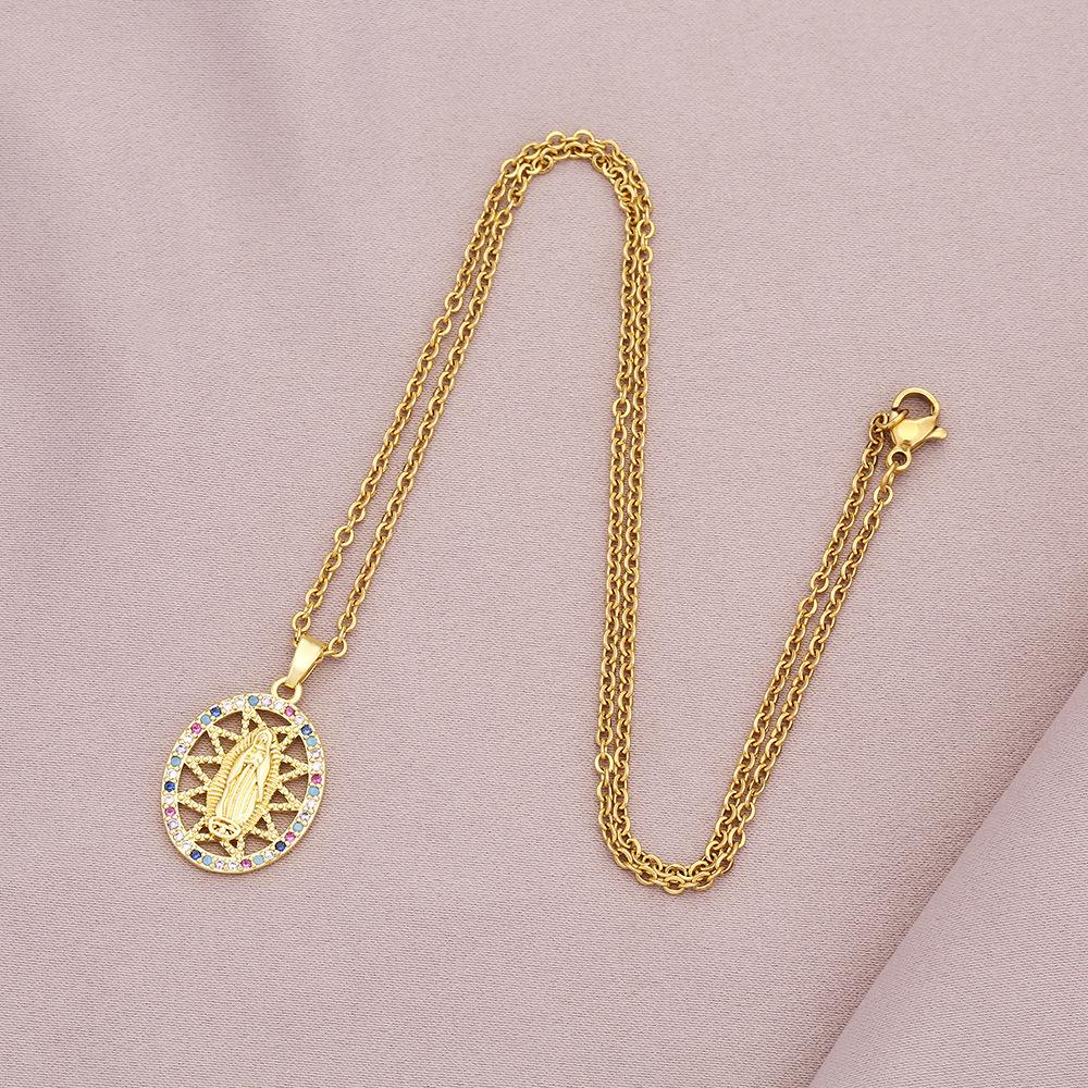 Dámský řetízek s přívěskem BLINGBAY Trendy šperky Náhrdelník Panny Marie Dámský měděný zirkonový řetízek z nerezové oceli Módní řetízek na klíční kost