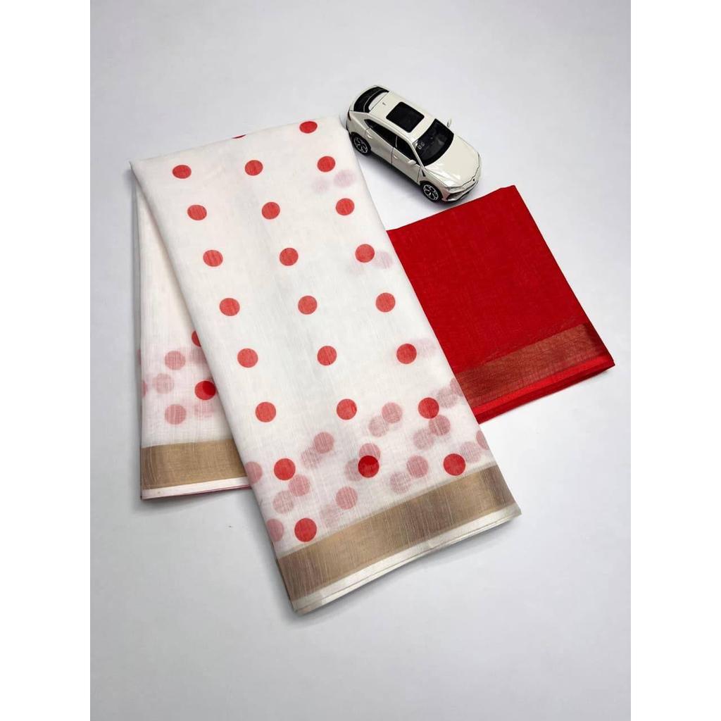 Linen with Silver Jari Border Saree