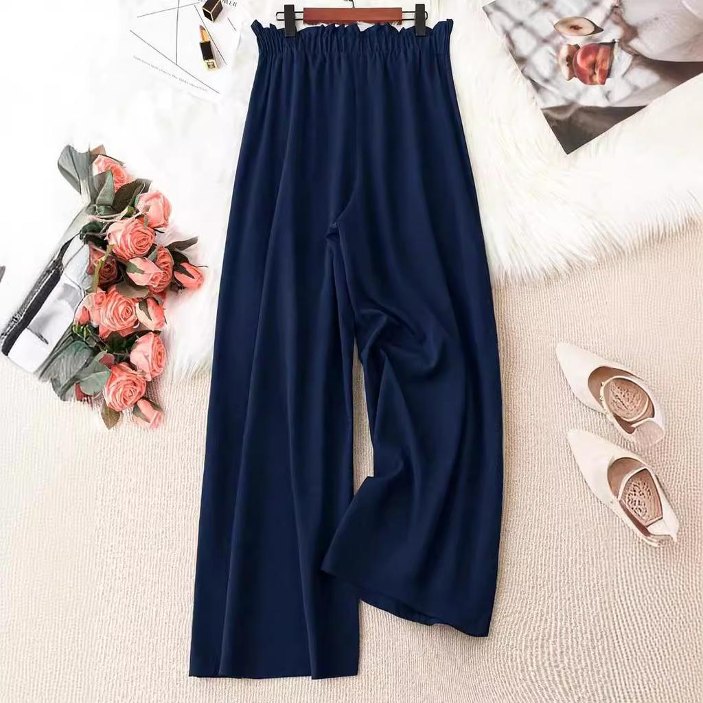 Women's Pant Plus Size Fashion Solid Colour High Waist Wide Leg Trousers