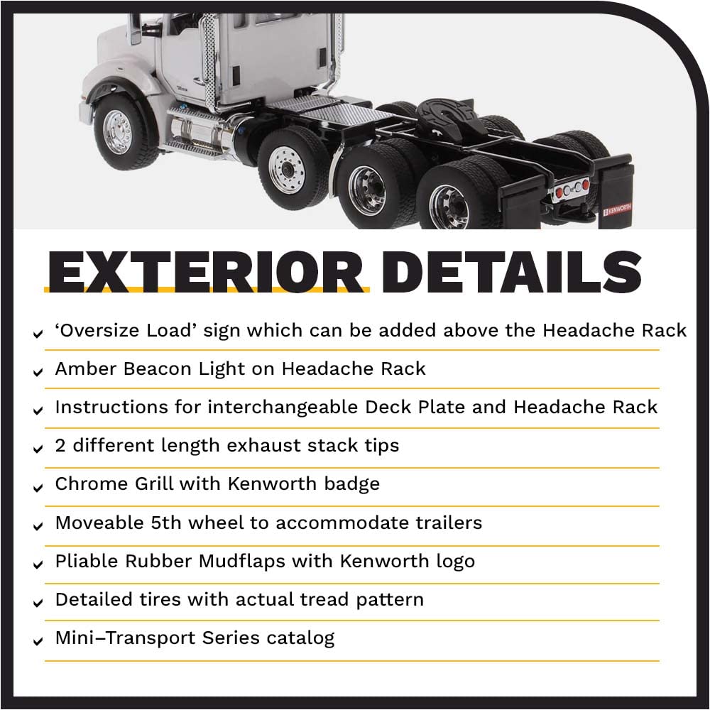 DIECAST MASTERS Maßstab 1/50 Kenworth T880 SBFA Tandem-Zugmaschine mit Schubachse in Metallic-Weiß (71058)