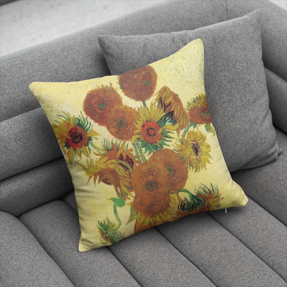 Oil Painting Decorative Pillowcases Starry Sky Self-Portrait Sunflower Sofa Bedroom Bedside Double-Sided Cushion Cover