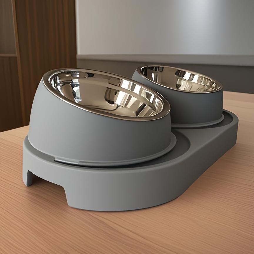 

Двойная миска из нержавеющей стали для домашних животных, подходит для собак и кошек - Нескользящее основание - Миска для кошек с наклонным краем против проливания - Идеально подходит для еды и воды серый