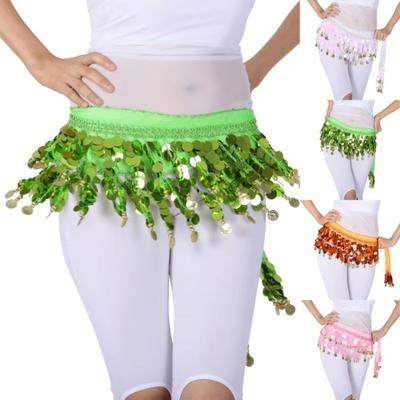 Trendy Belly Dance Belt Belly Dance Hip Scarf Tassel with Gold Color Coin Women Belt Skirt Sequins Hip Scarf Show Costumes