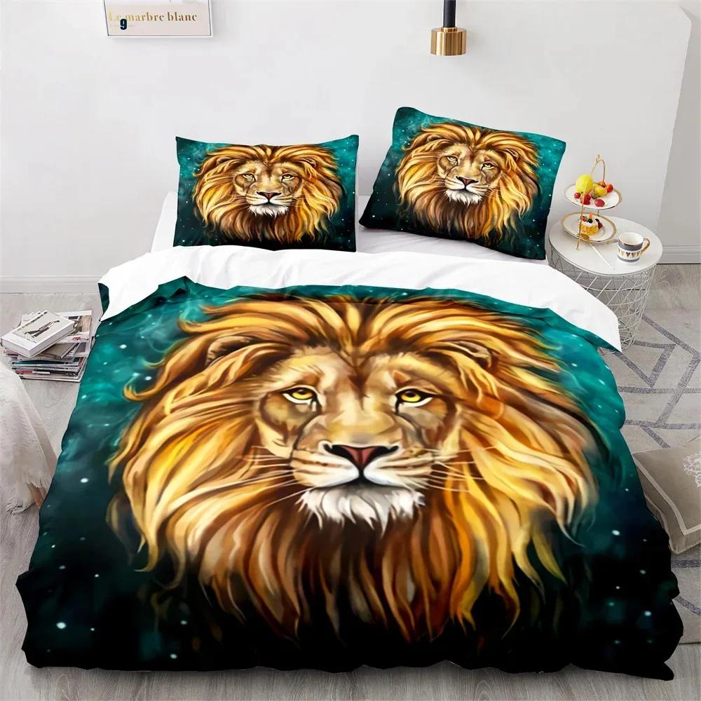 Lion Duvet Cover Set 3D Print Wild Animals Colourful King Queen Size for Kids Teens Adults Bedding Set Polyester Comforter Cover