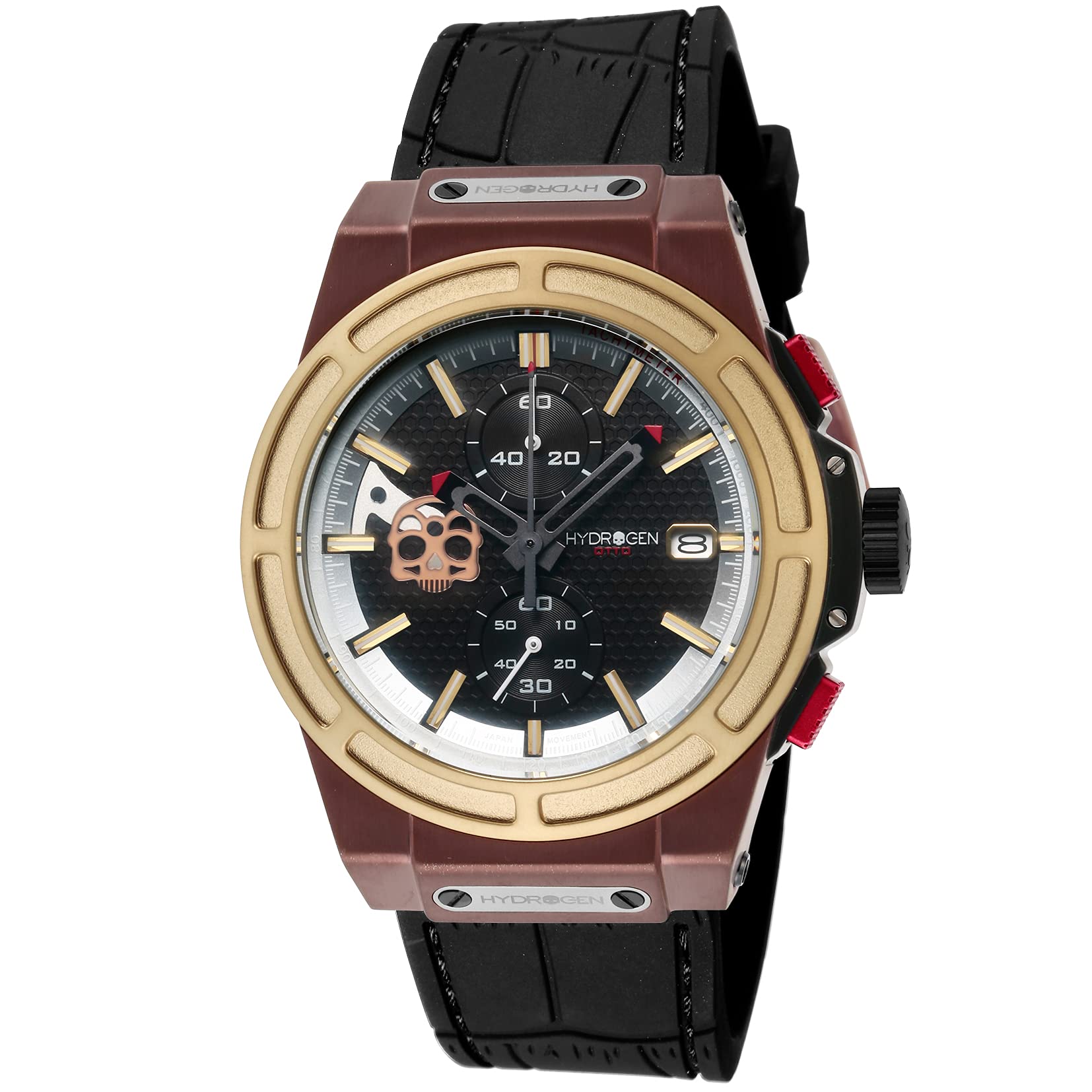 

Часы OTTO CHRONO SKULL с черным циферблатом из нержавеющей стали и резины, кварцевые, водонепроницаемые, 10 АТМ, 44 мм, модные часы HW514410 [HYDROGEN] для мужчин