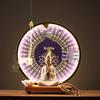 Ceramic Seated Guanyin On Lotus with Light Ring and Anjali Mudra for Home Decor