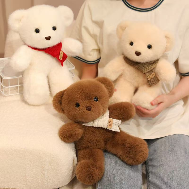 30cm Simulation New Scarf Bear Doll Stuffed Plush Toy Cartoon Anime Pillow for Children's Birthday Gift Cute and Fun Doll