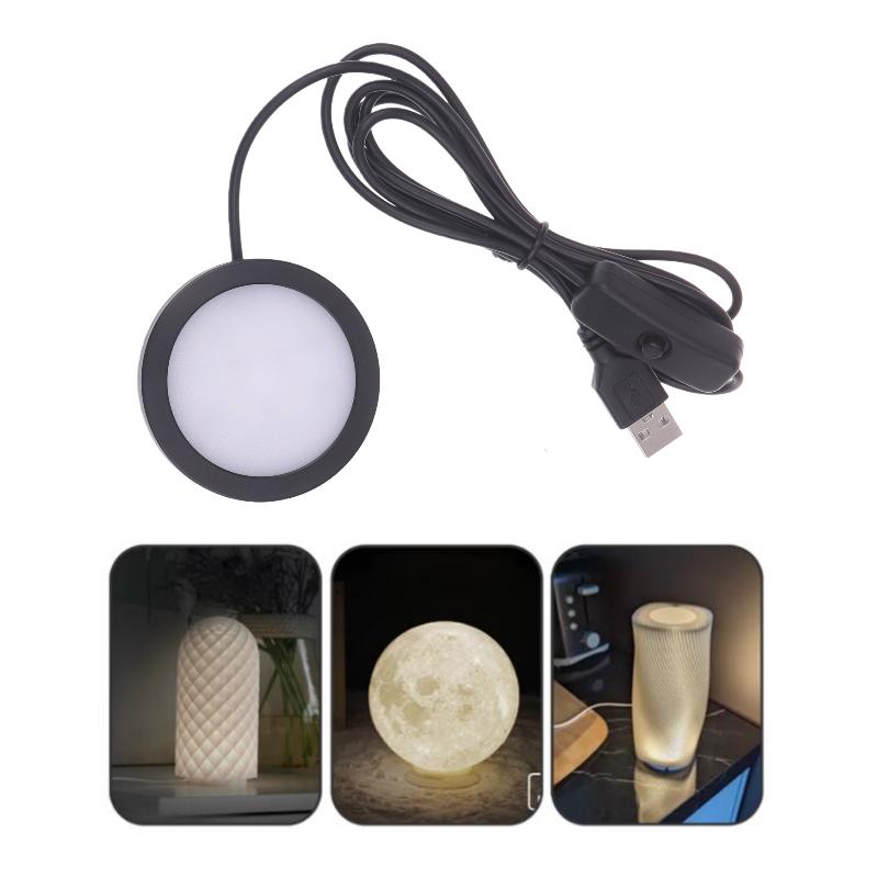 1 Pieza Para Bambú Luz Led Piezas Diy Modelo Cálido/Blanco/Neutro Negro Usb Redonda Ultra-Delgada Luz Para Bambu Lab Lámpara Kit Hardware