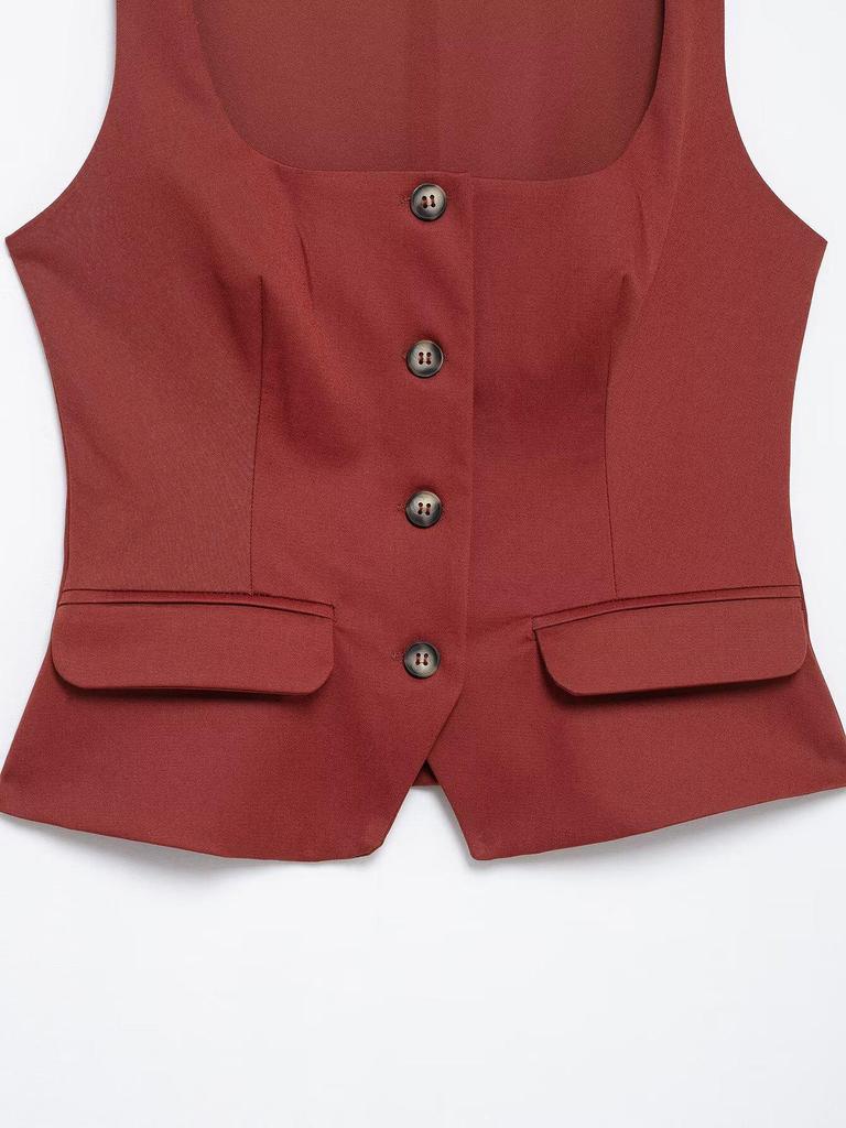 TAOP&ZA Spring/Summer Women's Double-Breasted Square Neck Slim Sleeveless Vest Top