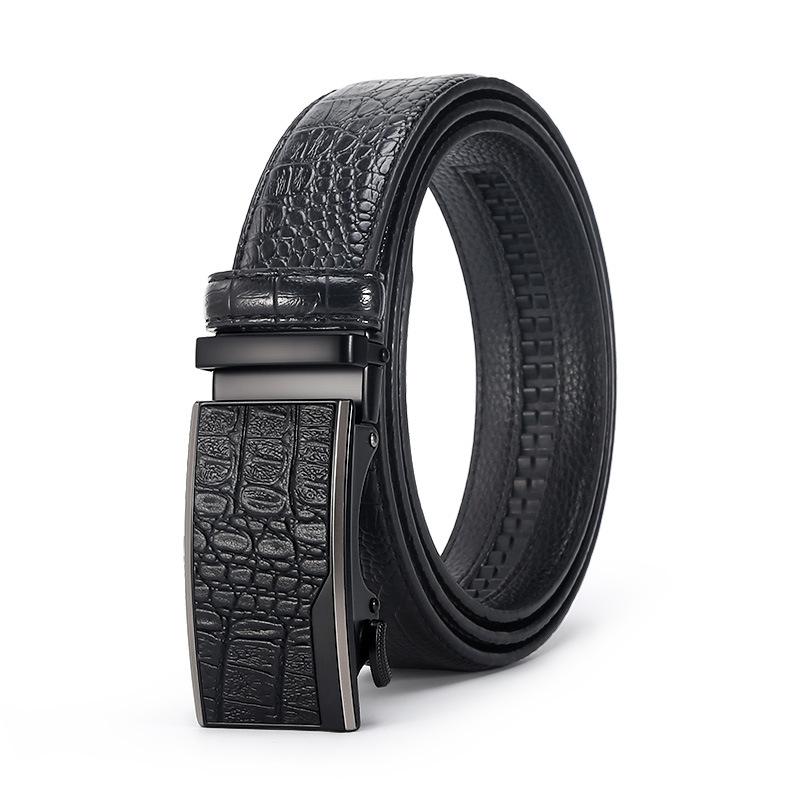 New Popular Leather Belt Men's Casual Business All-Match Comfort Click Belt Crocodile Pattern Pant Belt with Goods